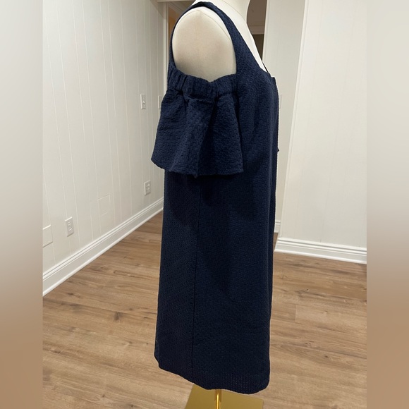 J. Crew Cold Shoulder Dress Navy Blue SZ M - Picture 7 of 16
